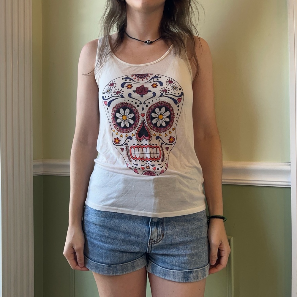 H&M sugar skull white tank top